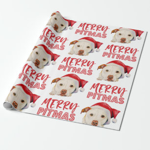 Papel De Presente Papais noeis Feliz de Cachorro Pitmas Engraçado N