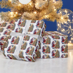 Papel De Presente Papais noeis festivos de padrão martelado de Natal