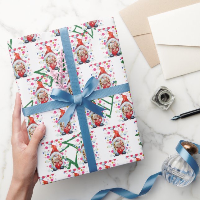 Papel De Presente Papais noeis Gnomo com Árvores de Natal em Segundo (Presentear)