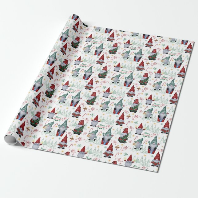 Papel De Presente Papais noeis Gnomos Árvores de Natal (Desenrolado)