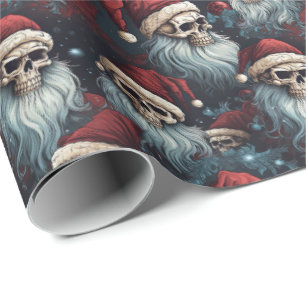 Papel De Presente Papais noeis Góticos Crânios Azul Negro Natal Verm