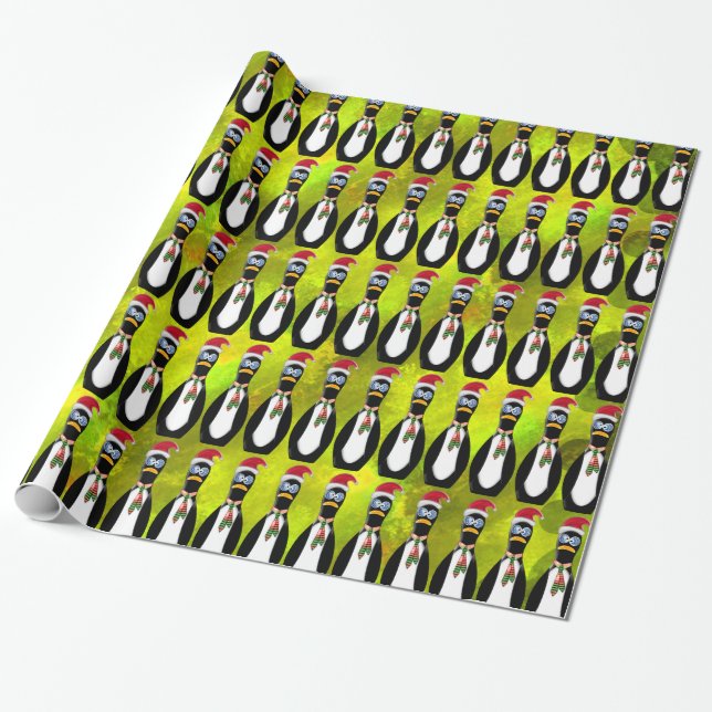 Papel De Presente Papais noeis Humorísticos Penguin no Chartreuse v2 (Desenrolado)