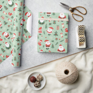 Papel De Presente Papais noeis, meias, árvores e presentes Natal