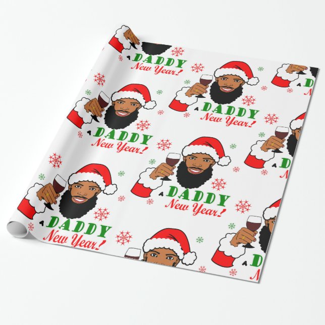 Papel De Presente Papais noeis Negros Pai Homem de Natal Barba (Desenrolado)