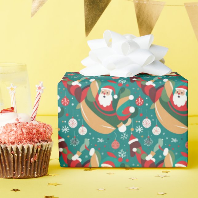 Papel De Presente Papais noeis no padrão de Natal (Festa de aniversário)