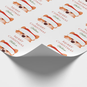 Papel De Presente Papais noeis Orange Corgi Merry Christmas Name