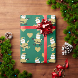 Papel De Presente Papais noeis ouros Com Corações Ouros