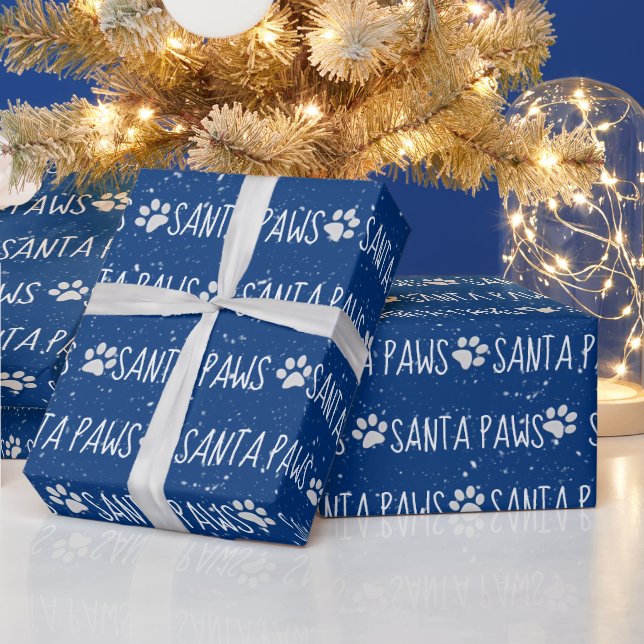 Papel De Presente Papais noeis Patas de Natal em Azul (Feriados)