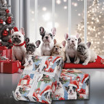 Papel De Presente Papais noeis Paws Christmas Wrap Frenchie Edition<br><div class="desc">Prepare-se para uma festa francesa festiva com a nossa coleção de "Papais noeis de Natal". Estes papéis encantadores exibem filhotes de Bulldog Franceses adoráveis vestindo chapéus de Papai Noel, espalhando alegria de feriado, um presente de cada vez. Enrole seus presentes com um adorável estilo francês e faça esta temporada mais...</div>