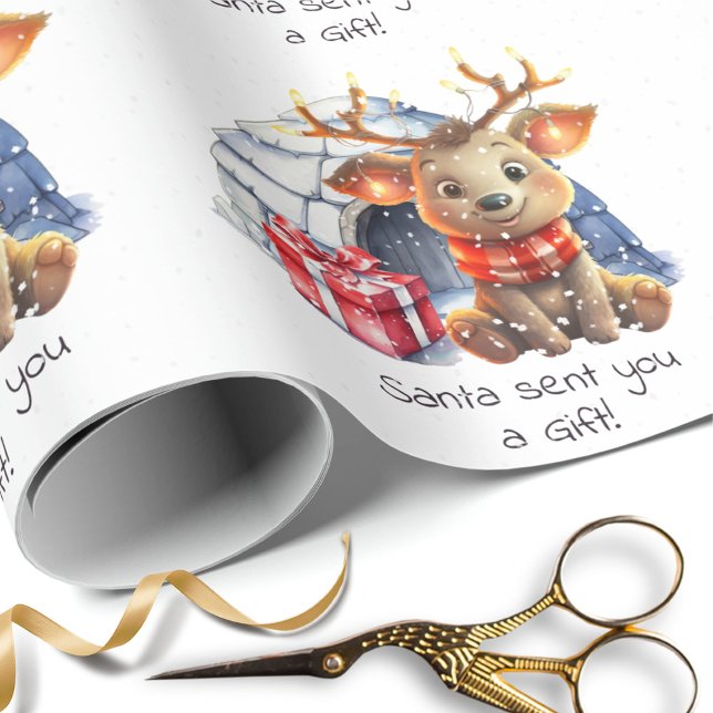 Papel De Presente Papais noeis Personalizados Reindeer Neve Fofo Nat (Criador carregado)