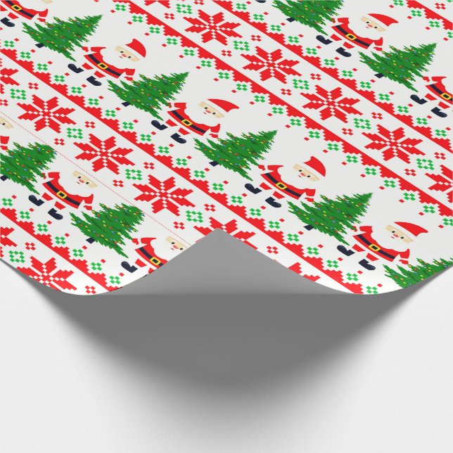 Papel De Presente Papais noeis Pixelados Suores Feios Festivos (Ponta)