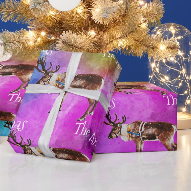 Papel De Presente Papais noeis Reindeer no Tie Dye Wraps (Feriados)