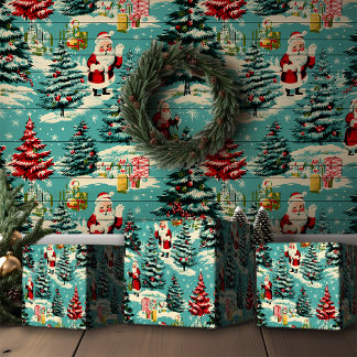 Papel De Presente Papais noeis Retro Wonderland