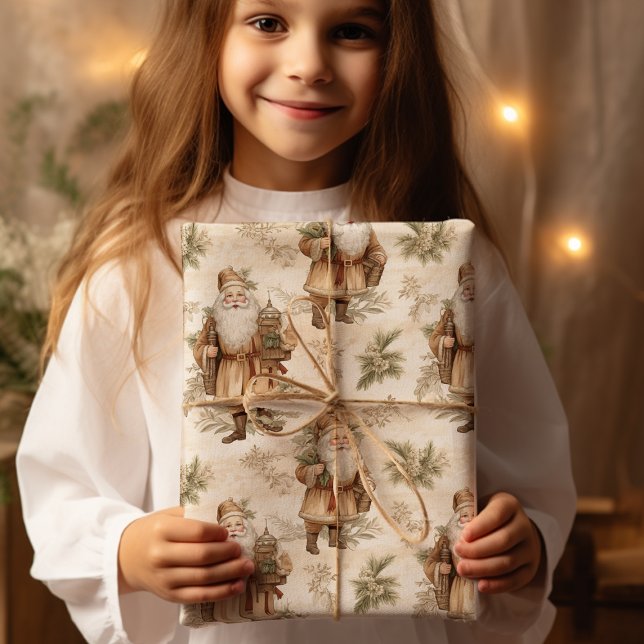 Papel De Presente Papais noeis RetroDourados (Criador carregado)