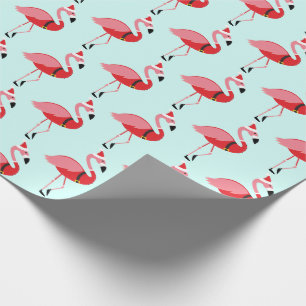 Papel De Presente Papais noeis Rosa Flamingo Azul Padrão de Natal
