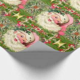 Papel De Presente Papais noeis Rosa Vintage Para Natal 30" x 6'