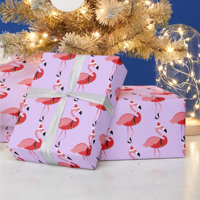 Papel De Presente Papais noeis roxos cor-de-rosa Flamingo Natal (Feriados)