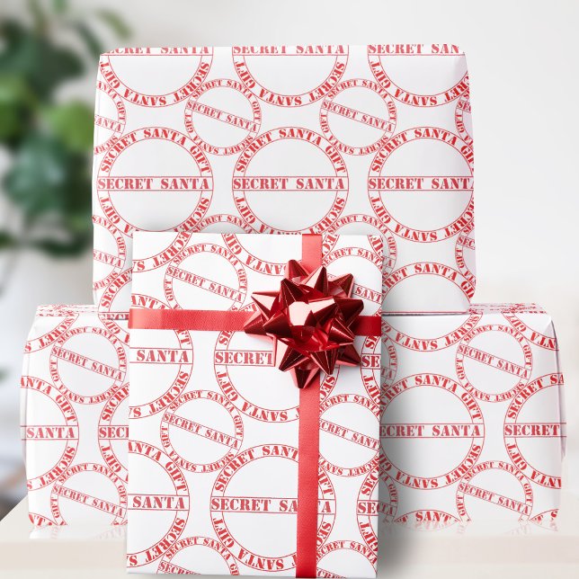Papel De Presente Papais noeis Secretos Vermelhos e Brancos Tipograf (Perfect wrapping paper for your annual Secret Santa Gift Exchange)