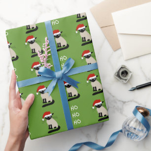 Papel De Presente Papais noeis Siameses Engraçados Natal Gato Xmas 