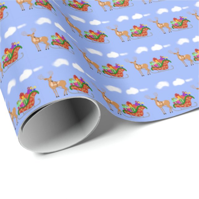 Papel De Presente Papais noeis Sleigh (Ponta do rolo)