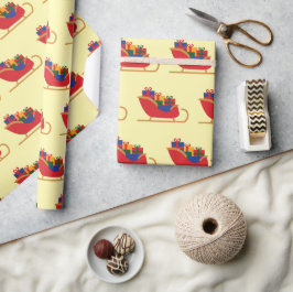 Papel De Presente Papais noeis Sleigh com Presente de Natal Amarelo