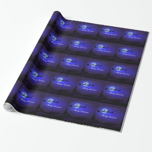 Papel De Presente Papais noeis Sleigh Moon Feliz Natal