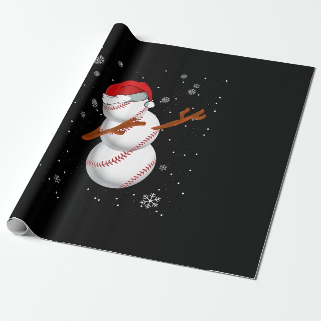 Papel De Presente Papais noeis Snowman Baseball Dabbing Heart (Desenrolado)