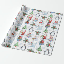 Papel De Presente Papais noeis: Snowman Cat Penguin Wraping Paper