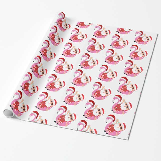 Papel De Presente Papais noeis tropicais Flamingo Natal (Desenrolado)