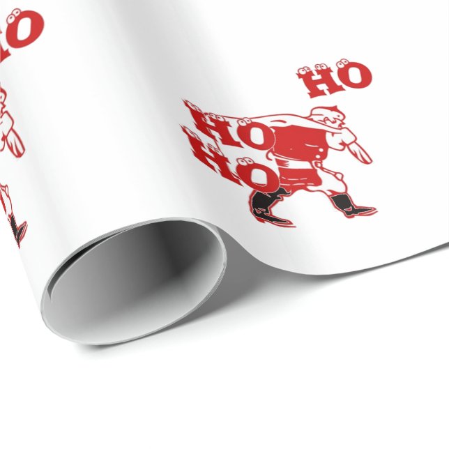Papel De Presente Papais noeis vermelhos e brancos caminhando Ho Ho  (Ponta do rolo)