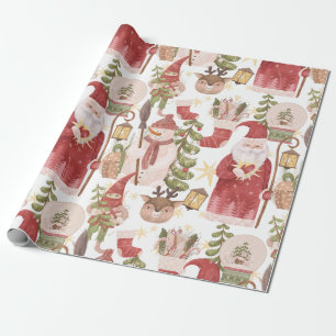 Papel De Presente Papais noeis Vintage Snowman Snow Globe Padrão de 