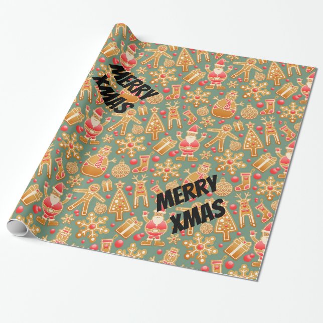 Papel De Presente Papais noeis Xmas felizes (Desenrolado)