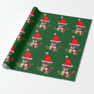 Papel De Presente Papais noeis Yorkie Natal