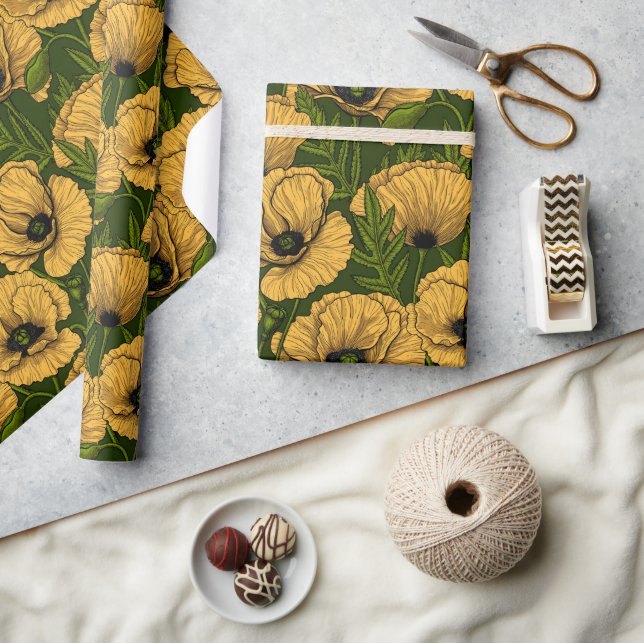 Papel De Presente Papanicolau amarelo em verde escuro (Artesanato)