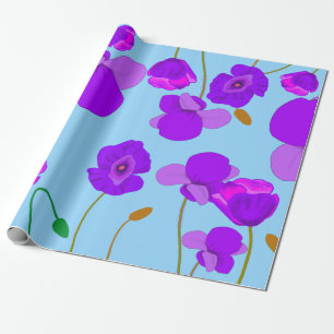 Papel De Presente Papaver Poppy Lilac sobre fundo azul pálido