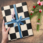 Papel De Presente Papaya e Black Checkboard Vintage<br><div class="desc">Papaya e Papel de embrulhamento de vinheta em pranchas de xadrez preto</div>