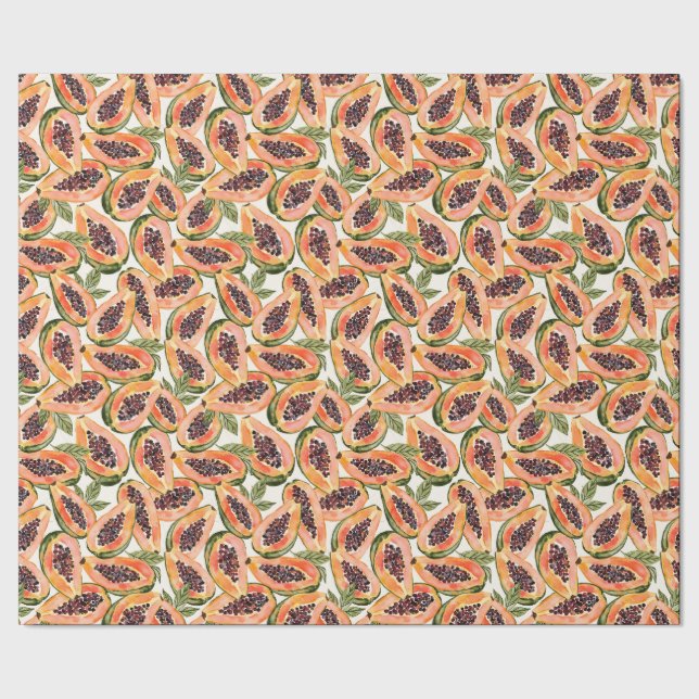 Papel De Presente Papaya Fruta Watercolor (Barra)