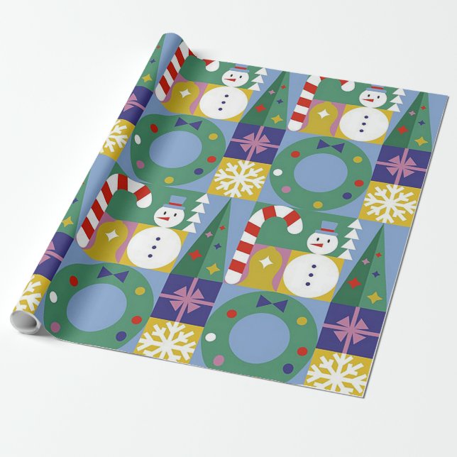 Papel De Presente Pape de moldagem de férias Snowman e Candy Cane 65 (Desenrolado)