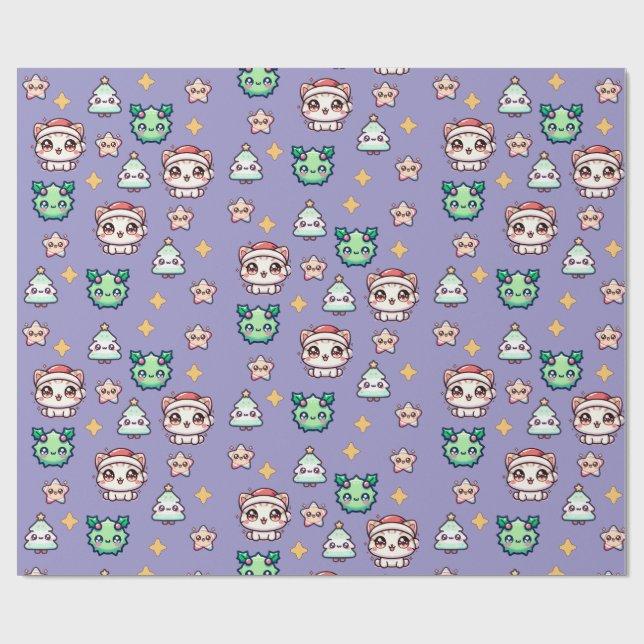 Papel De Presente Papéis de Natal e Estrelas de Kawaii (Aberto)