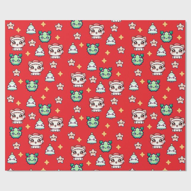 Papel De Presente Papéis de Natal e Estrelas de Kawaii (Aberto)