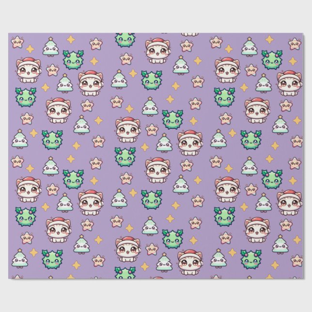 Papel De Presente Papéis de Natal e Estrelas de Kawaii (Aberto)