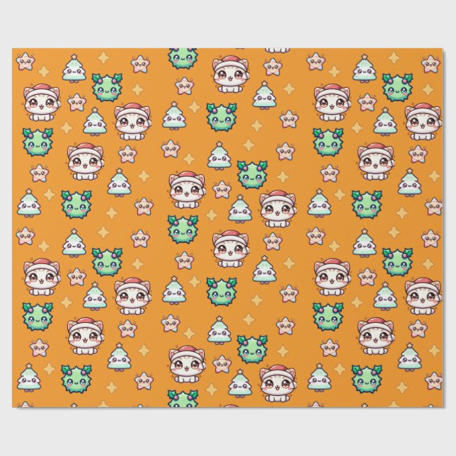 Papel De Presente Papéis de Natal e Estrelas de Kawaii (Aberto)