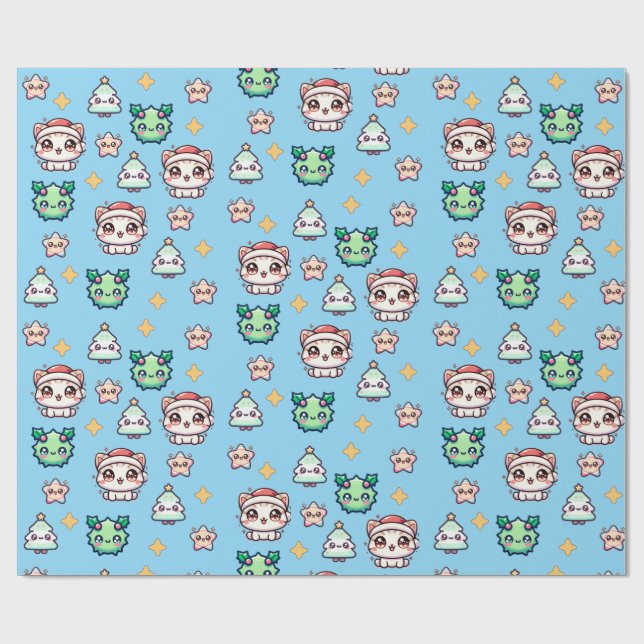 Papel De Presente Papéis de Natal e Estrelas de Kawaii (Aberto)