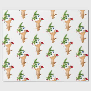 Papel De Presente Papel alaranjado do Natal do gatinho