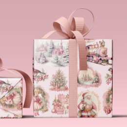 Papel De Presente Papel Antiquado de Mola de Natal Vitoriano Rosa