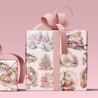 Papel De Presente Papel Antiquado de Mola de Natal Vitoriano Rosa
