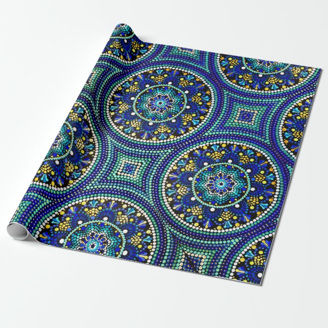 Papel De Presente Papel Azul de Moldagem de Talavera mandala (Desenrolado)