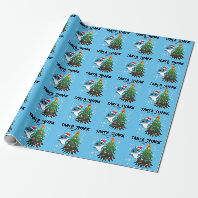 Papel De Presente Papel azul Papais noeis Shark Baby Shark Holiday (Desenrolado)