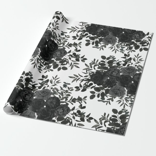 Papel De Presente Papel branco e Rosa gótico branco e preto (Desenrolado)