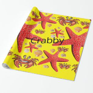 Papel De Presente Papel Brilhante, Caranguejos Starfish Amarelo Verm